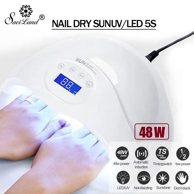 

Saviland 48W UV LED Lamp for Nails Gel Polish Ultraviolet Lamp Manicure Nail Dryer Curing 10s/30s/60s/99s Timer USB Connector