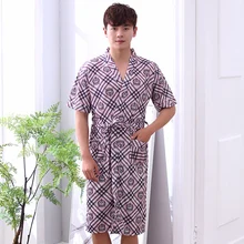 Новинка Лето хлопок мужской полосатый халат короткий рукав v-образный Вырез Свободный досуг большой размер XL-XXXXL мужской халат для сна