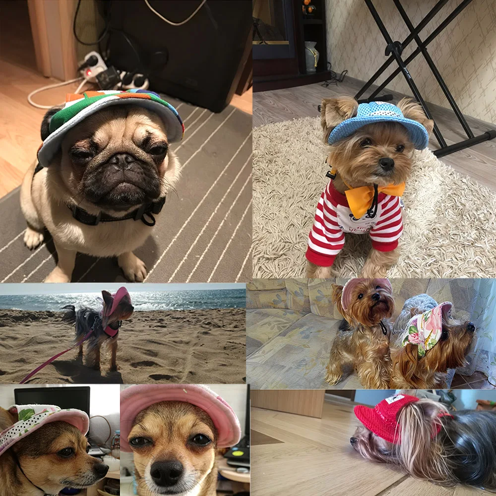 

Round Brim Dog Hat Summer Visor Cap For Pet Cat Mesh Porous Sun Caps with Ear Holes for Medium Dogs Puppy
