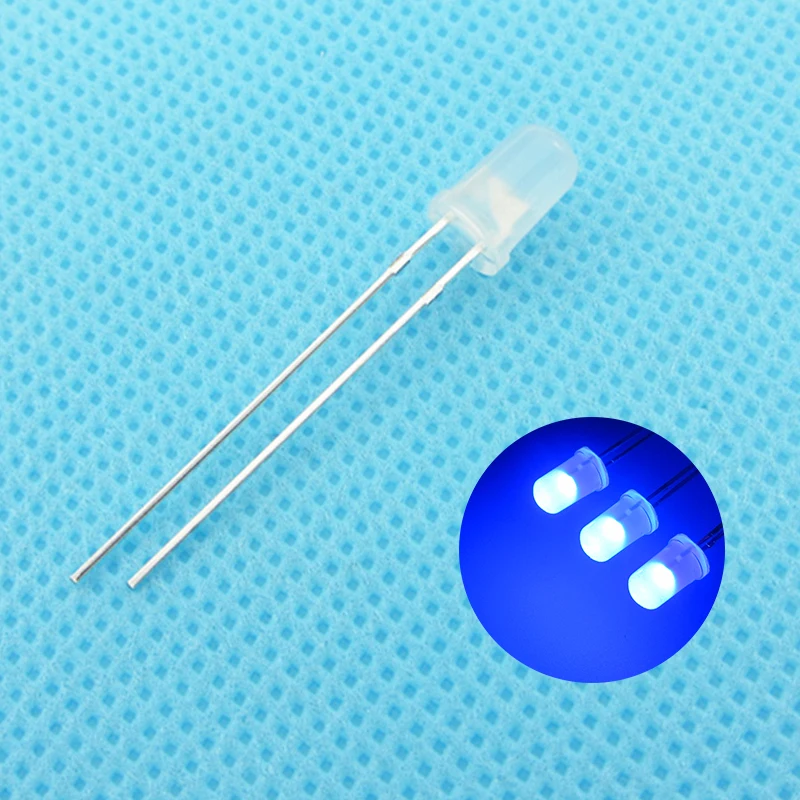 

5mm Blue LED Round Light Emitting Diode Diffused Foggy Ultra Bright Lamp Bead Plug-in DIY Kit Practice Wide Angle DIP10 pcs /lot
