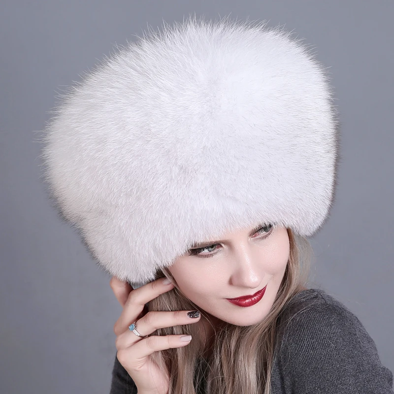 Зимняя женская меховая шапка, шапки из натурального меха лисы, головные уборы для русской улицы, шапки-бини для девушек, женская теплая Модная шапка