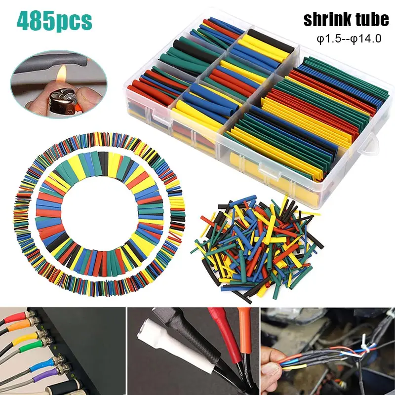 

485 Pcs Heat Shrink Tubing Insulation Protection Flame Retardant Tube Sleeving Wrap Car Electrical Cable Wire Kit Set WWO66