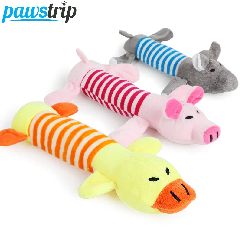 27cm Long Soft Plush Dog Toys Interactive Cartoon Duck Pig Elephant Pet Dog Squeak Toys