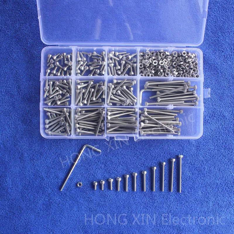 Online 440 Uds M3 (3mm) 304 A2 pernos Allen de acero inoxidable tornillos hexagonales de cabeza tornillos tuercas de llave surtido Kit envío gratis tornillo