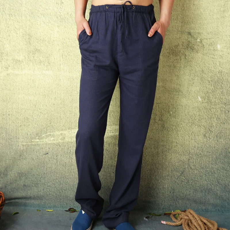 Mens Linen Cotton Casual Pants for Summer
