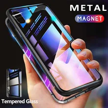 GETIHU Metal Magnetic Case for iPhone XR XS MAX X 8 Plus 7 +Tempered Glass Back Magnet Cases Cover for iPhone 7 6 6S Plus Case