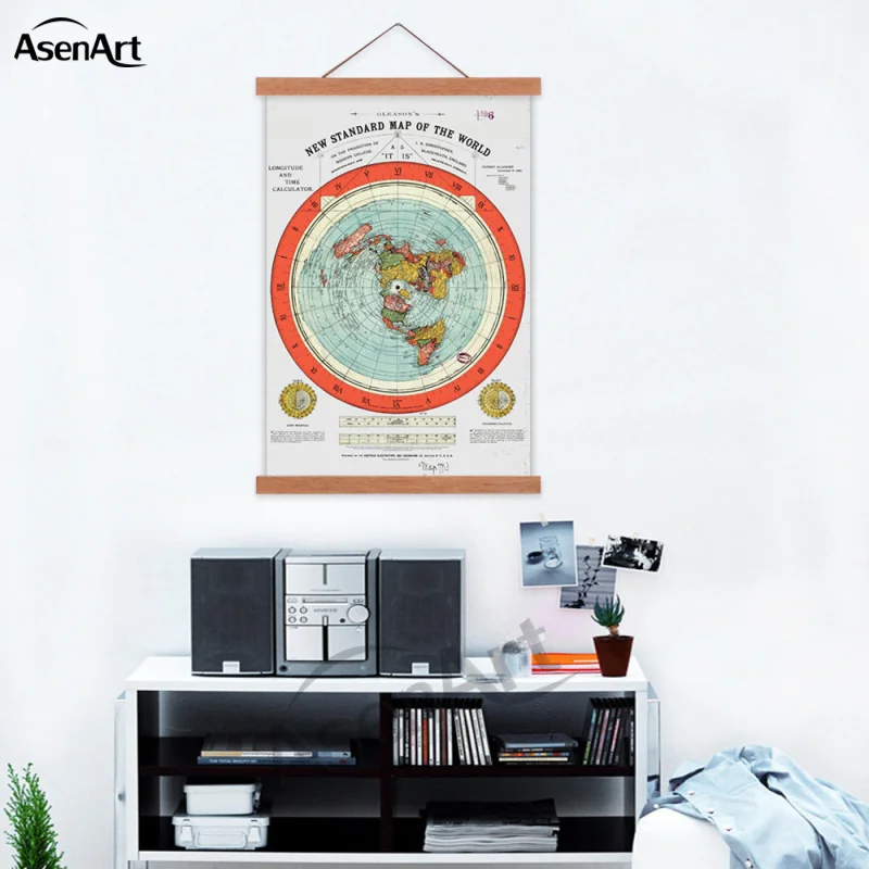 

Flat Earth Map - Gleason's New Standard Map Of The World Canvas Print Poster with Wooden Frame or Scorll Ready to Hang