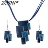 Bohemian Enamel Jewelry Sets For Women Silver Plated Geometric Big Gem Pendant Necklace And Earrings Set Wholesle Jewelry Set ► Photo 1/6