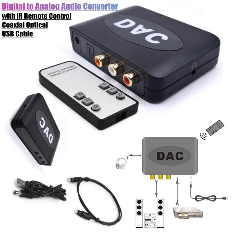 

Digital to Analog Audio Converter+IR Remote Control Volume 192kHz Coaxial Optical to L/R 2RCA 3.5mm Adapter Signal Input Switch