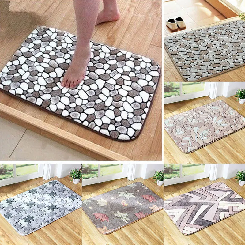 

Polyester Fiber Soft Bathrooom Bath Mat Carpet Foot Dryer Non-slip Floor Mat Living Room Kitchen Bath Door Mats Multi Pattern