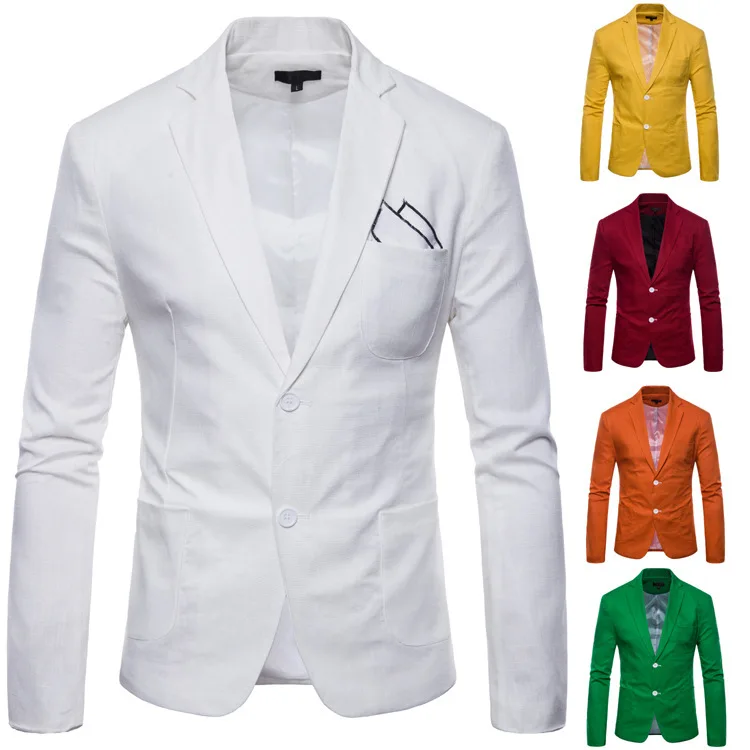 

Cotton linen men's casual suit jacket amazon two-button European size men's 9-color blazers dropshipping dance wedding top coat