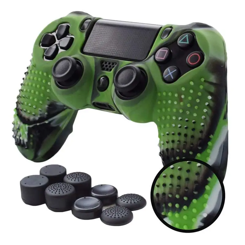 Camouflage green Противоскользящий силиконовый чехол, совместимый с PS4/SLIM/PRO контроллером(Камуфляжный контроллер кожи x 1+ FPS PRO Thumb Gri - Цвет: Camouflage green