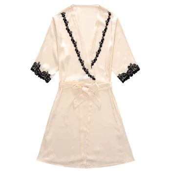 

Tops quality Summer plus size women bathrobe short sleeve sexy pajamas female bathrobe lace sleepwear lady's ice silk pajamas
