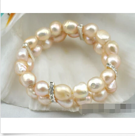 

Stretch 2row 8" 14mm baroque baby pink pearl bracelet@^Noble style Natural Fine jewe SHIPPING new >>-hot