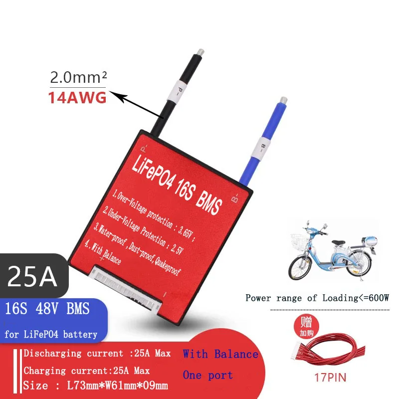 

16S 48V 25A 35A 45A 60A 80A BMS PCM with balance of 32650 LiFePO4 battery pack for e-bike
