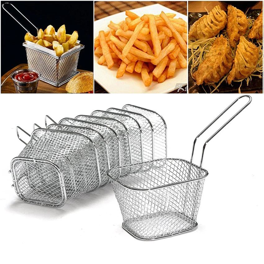 

8Pcs/lot Chips Mini Frying Basket Strainer Stainless Steel Fryer Basket Sink Strainer Chef Cooking Basket French Fries Colander