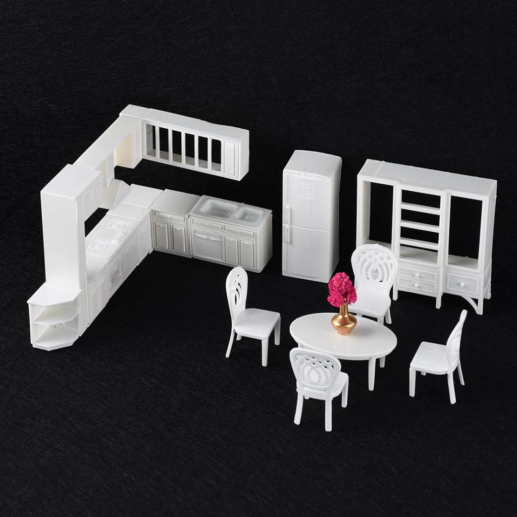 9Pcs/Set 1:25 Scale Modern Style Kitchen Furniture Set Model Building Kits DIY Dining Room Miniatures Layout