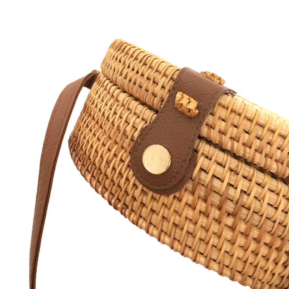 الروطان أكياس بالي البوهيمي جولة الشاطئ Crossbody حقائب للنساء القش الخشب مكافحة سرقة حقائب كتف bolsas