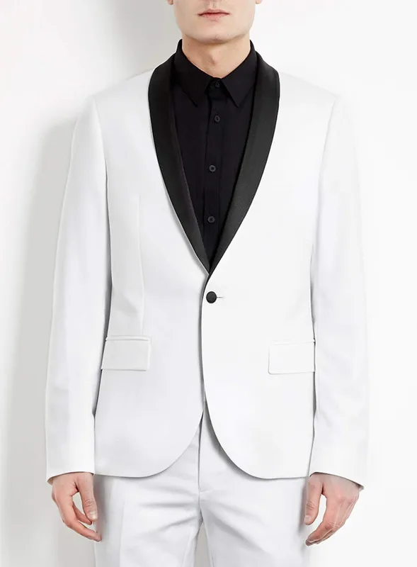 High Quality One Button white Groom Tuxedos Shawl Lapel