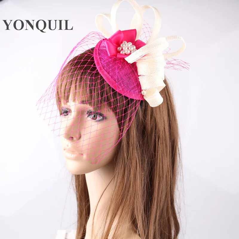 

Sinamay fascinating elegant womens fascinator hat veil decoration hats race headwear bridal chic hair accessories FNR151124