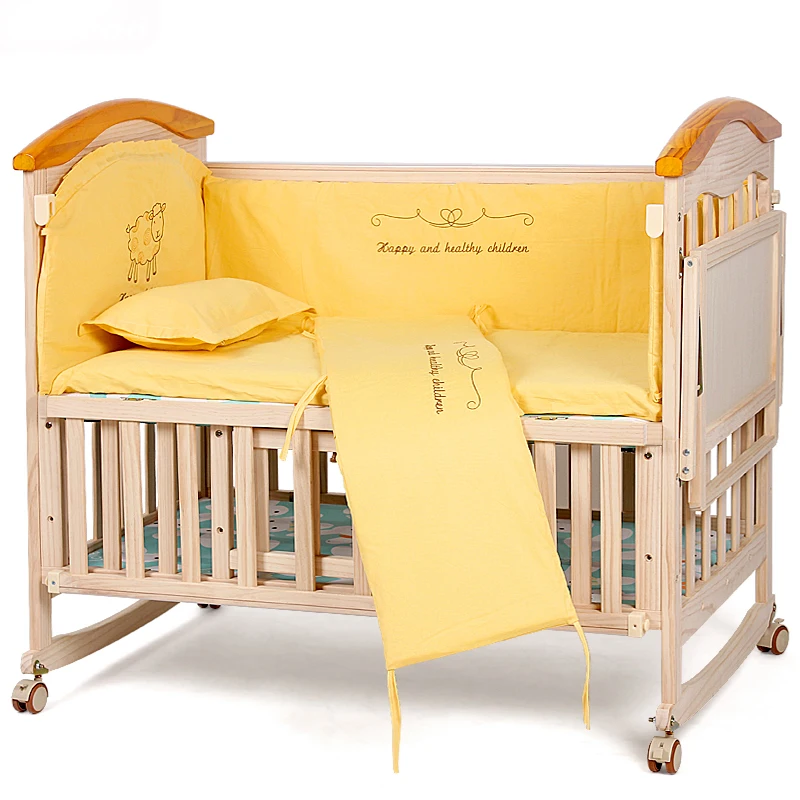 

Crib with solid wood multi-function bed without paint green cradle bed neonatal BB children's bed