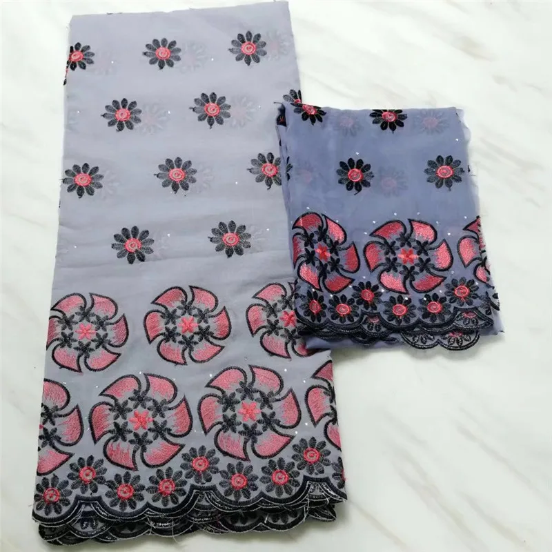 Grey African Lace Material Embroidery Flower Swiss Voile Cotton Fabric 2019 Nigerian With Stones | Дом и сад