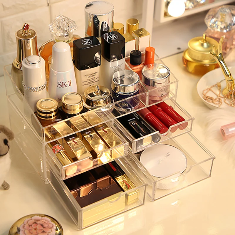 Nordic Large Cosmetic Storage Box With Drawer Acrylic Desktop Jewelry Mask Lipstick Brush Makeup Organizer Sundries Container Nordic Large Cosmetic Storage Box With Drawer Acrylic Desktop Jewelry Mask Lipstick Brush Makeup Organizer Sundries Container