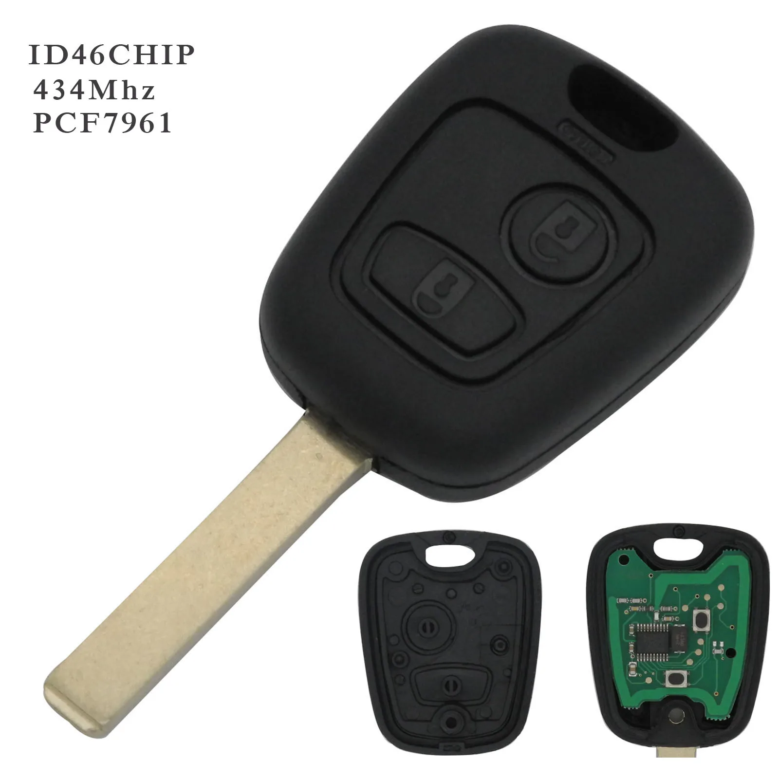 

jingyuqin 2 Buttons Remote Car Key Control Keyless Shell For Peugeot 307 Citroen C1 C3 VA2 Blade with 433MHZ PCF7961 Chip
