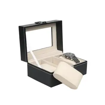 

OUNONA Watch Box Large 3 Grids Mens Black PU Leather Display Jewelry Case Organizer Gift Box Storage Case with Lock and Mirror