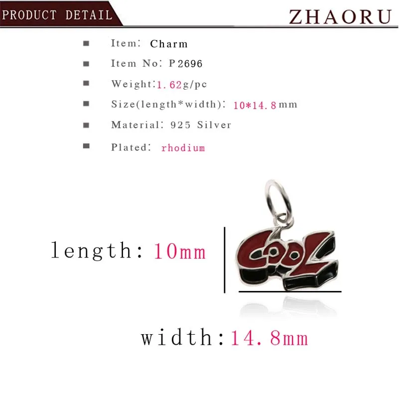 Zhaoru 925 Sterling Silver Enamal Pendant Charm Fit Pandora Bracelet & Bangle & Necklace DIY Fine Jewelry Charm None Stone Fine Jewelry