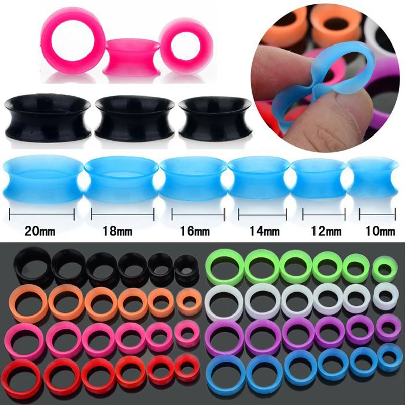12Pcs/lot 10 20MM Body Jewelry Silicone Hollow Ear Expander Skin Flesh