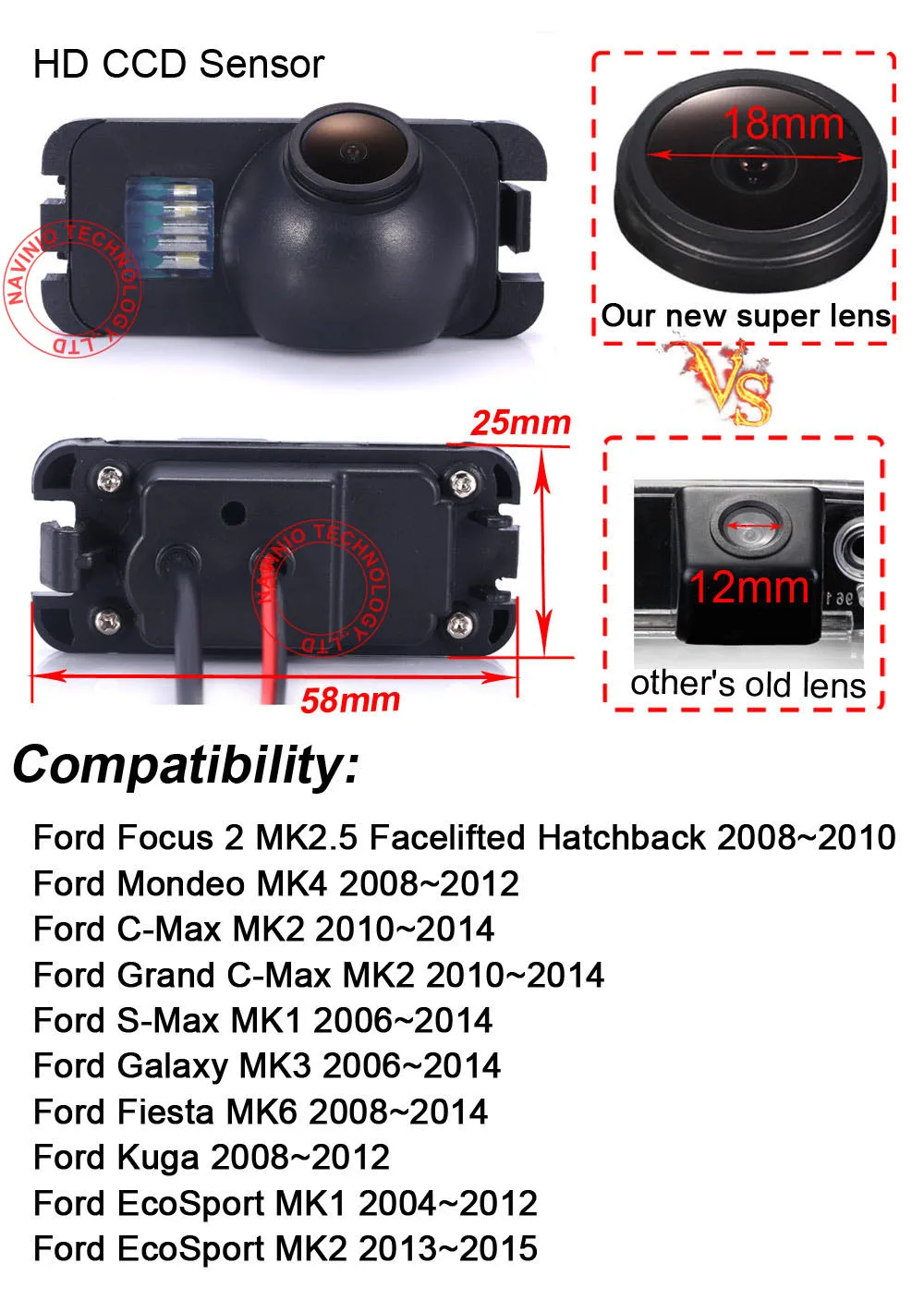 HD 1280*720 пикселей, ТВ линия, Автомобильная камера заднего вида для Ford Focus 2 Mondeo C-MAX Fiesta MK6 Kuga