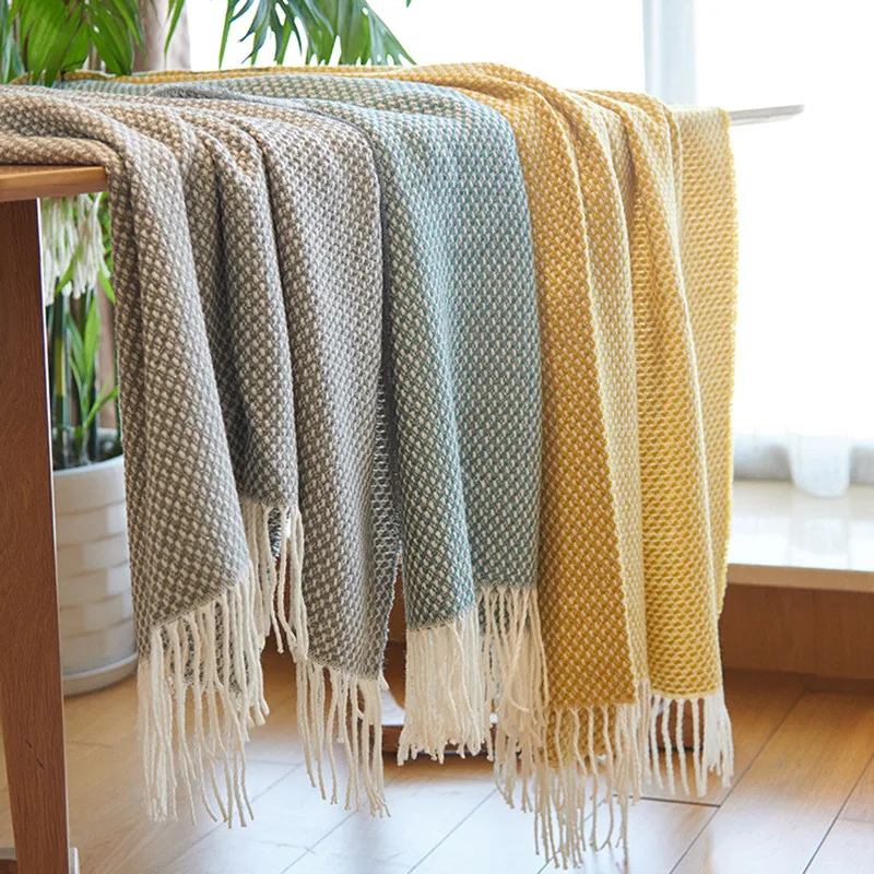 

Beroyal Knitted Blanket 1pc 100% Acrylic Yarn Knit Casual Decorative Fringe Blanket Close-fitting Blanket for Sofa 130x220cm