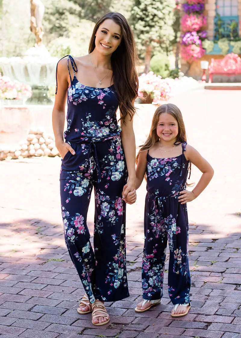 

2019 PPXX Floral Mother Daughter Dress Jumpsuit Family Matching Outfits Baby Girls Clothes Summer Beach Swimwear Matching Suits