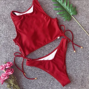 

Bandeau Bikinis Swimsuit Women Solid Sports Beach Wear Halter Biquinis Brazilian Swimwear maillot de bain Girls Push Up Monokini