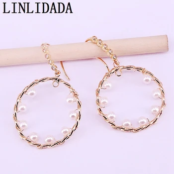 

5Pair Fashion Gold Color Round Shape Simulated Pearl Dangle Earrings Women Jewelry