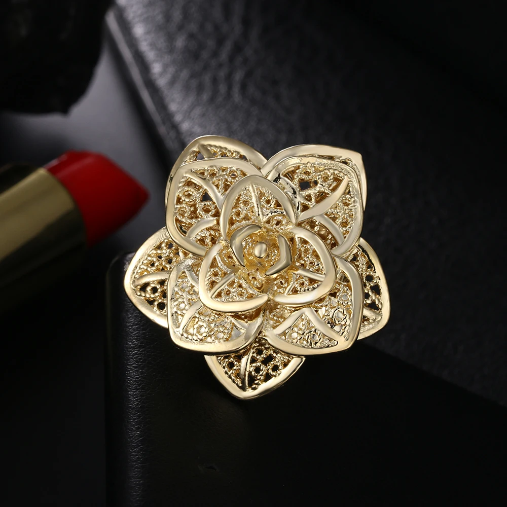 

Fashion cute nice silver color Gold color big flower Wedding Engagement Ring for women Noble gift party gift JSH-R116
