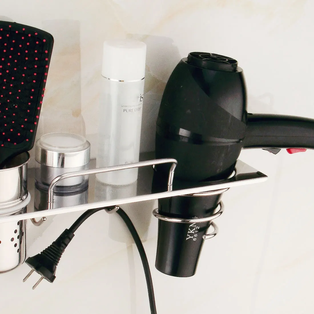 دوامة حامل 1 Pc ستريت مجفف الشعر المنظم دوامة حامل حامل رف الألومنيوم الحمام الجرف تخزين etagere