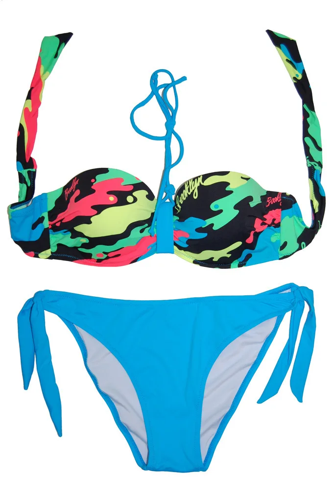 

2017 Korean Style Sexy Ink lines pattern design Women's Swimwears Bikini Set Three-point Swimsuit Push Up Gather Chest Secret