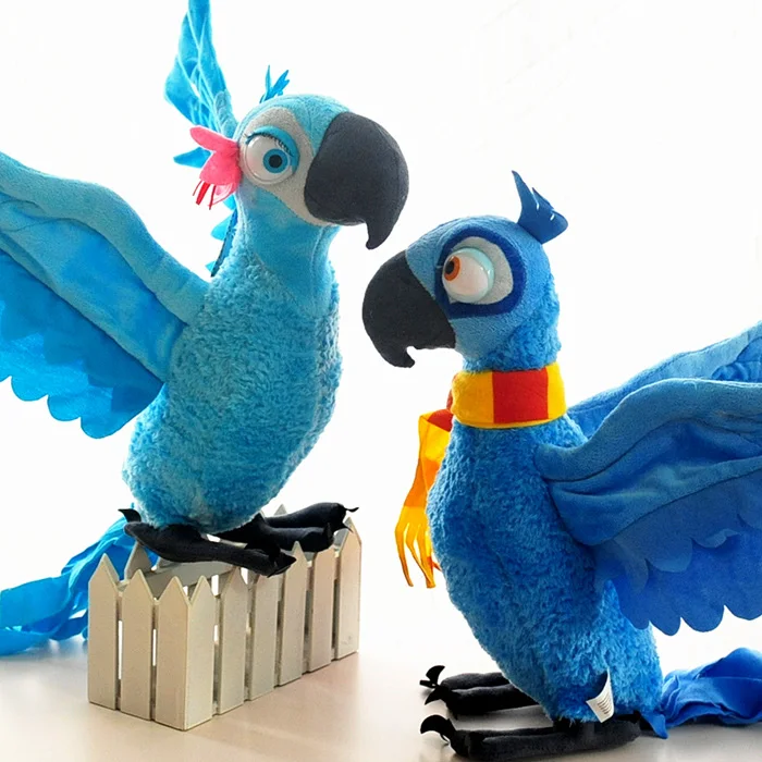1004 Livraison Gratuite Rio 2 Pièces Peluche Blu Et Bijou Perroquet Oiseau Canari Jouets En Peluche Pour Enfants Cadeau Jouets Debout Haut 28 Cm