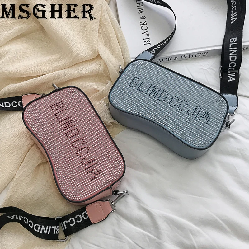 

MSGHER Shoulder Bags Women Fashion Female Diamonds Small Bags High Quality Widw Band Crossbody Bags Messager Bags WB2114