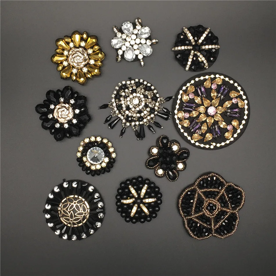 

3D Handmade Rhinestone round beaded Patches ,Sew on Crystal patch for clothing beading Applique cute patch