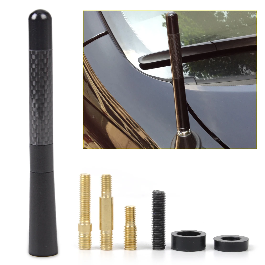 

beler 4.7" Universal Aluminum Carbon Fiber Car AM/FM Radio Aerial Antenna + Screw for VW Audi Mazda BMW Honda Suzuki Toyota