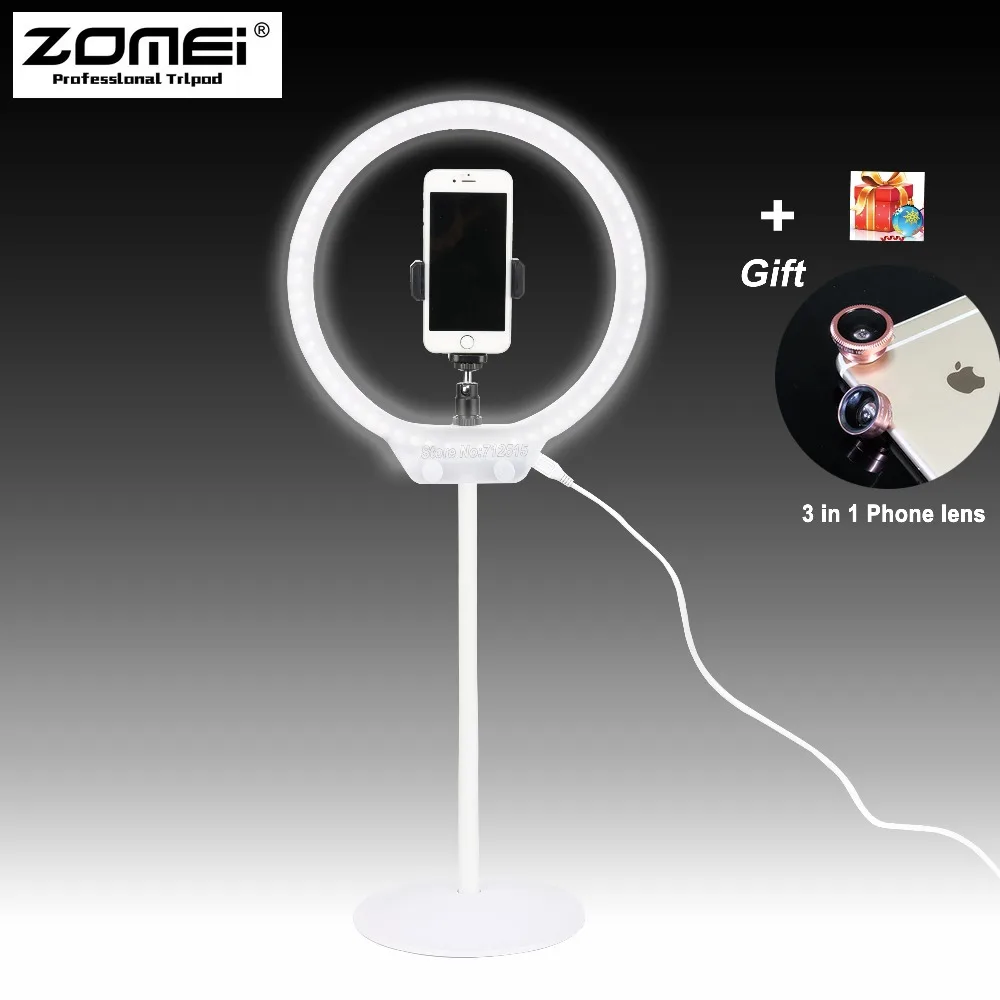 

ZOMEI Ring Light Kit Mini Dimmable Flexible Photographic Lighting Table LED Ring Video Light with Stand for Makeup Studio Phones