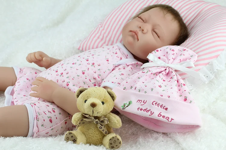 22inch About 55cm New NPK Real Silicone Baby Dolls With Hat Rooted Hair Sleeping soft vinyl