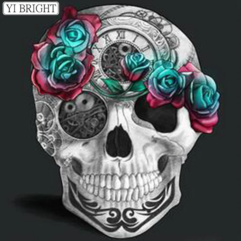 

Diy Diamond Painting Diamond Skull Head Rose 5D Cross Stitch Crystal Square Dill Full Diy Diamond Embroidery Resin Home LK1
