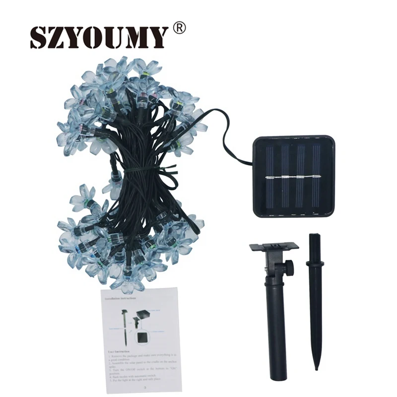

SZYOUMY Solar 50 LEDS 7M Peach Flower Solar Lamp Power LED String Fairy Lights Solar Garlands Garden Christmas Decor For Outdoor