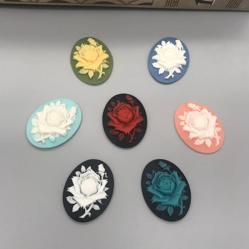 

Colorful resin rose flower Cameo.Resin Flatback Cabochon for Necklace Pendant jewelry.DIY,30*40mm