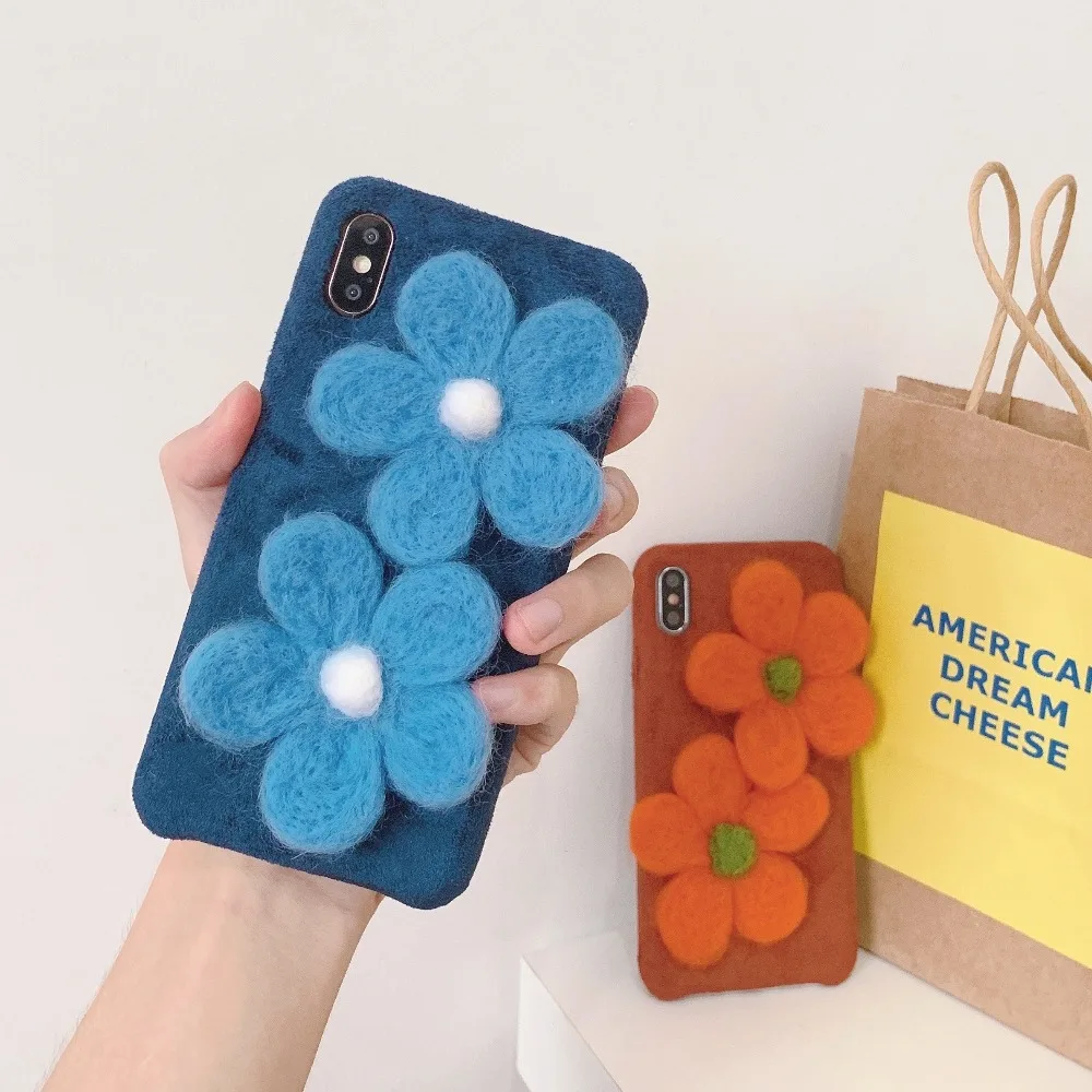 亮橘 水蓝色毛线花 (3)