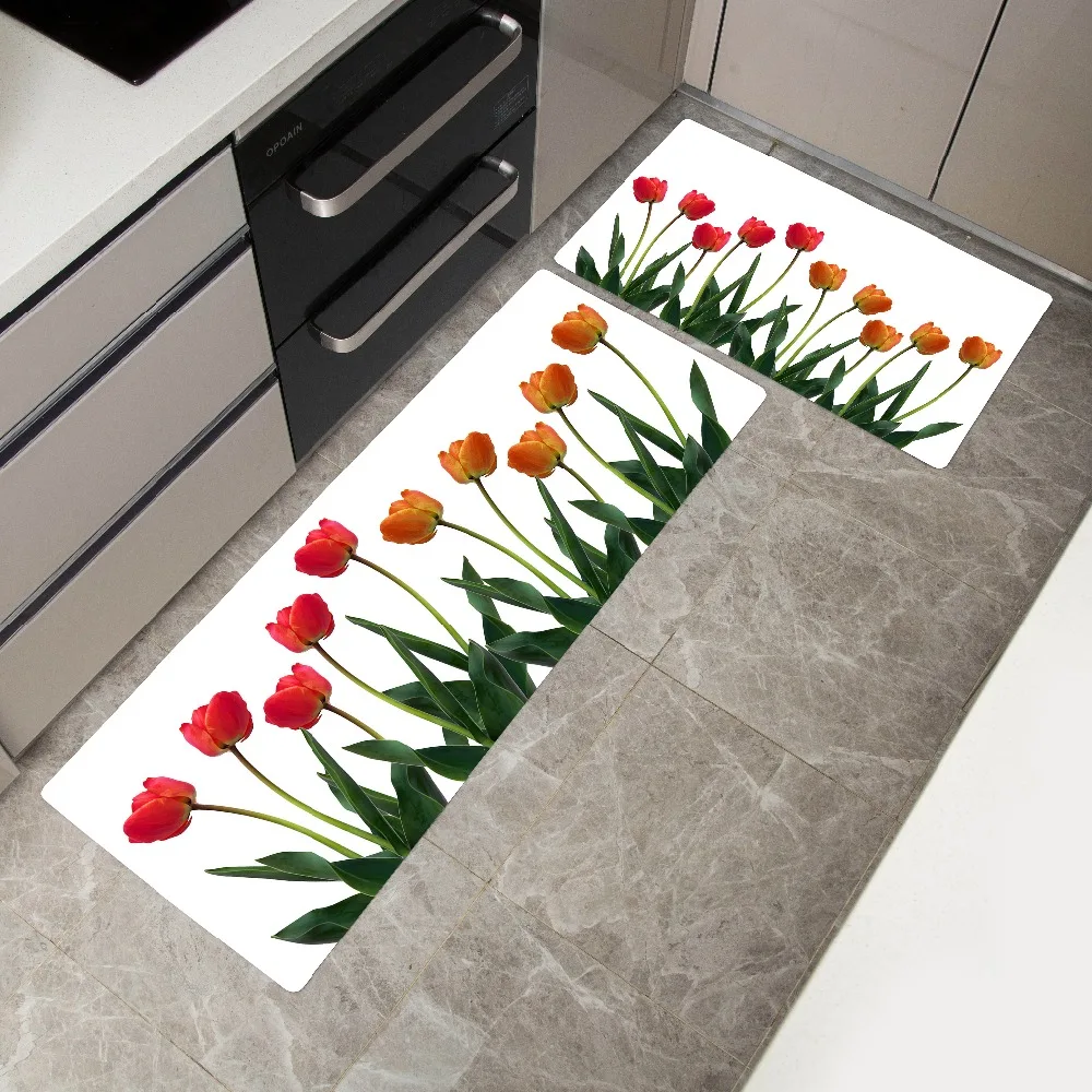 

Tulip Plant Flower Front Door Mat Kitchen Carpet Living Room Hallway Bathroom Entrance Outdoor Carpet Non-slip Floor Mat 75/120